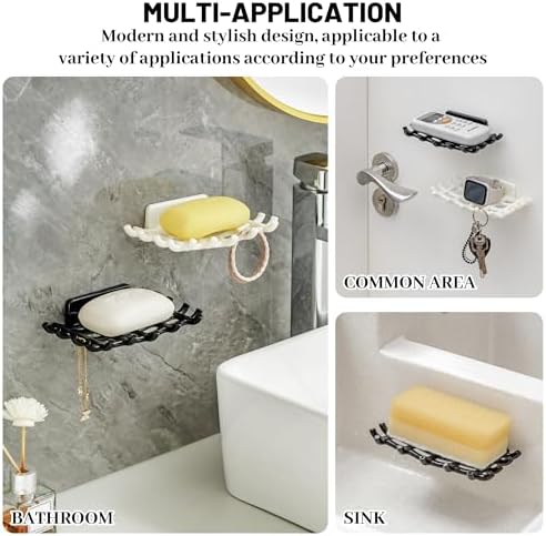 HASSLICKIT Soap Holder with Hooks 2 Pack Black
