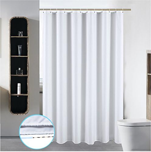 SLattye 72 x 84 Washable Shower Curtain Liner with Curved Plastic Hooks Set