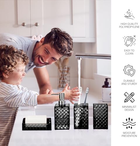 Modern Bathroom Accessory Set with Grid Pattern Black
