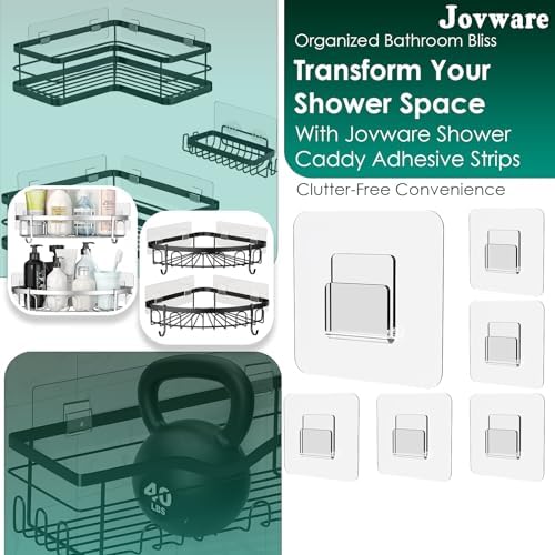 Jovware Adhesive Shower Caddy Hooks - 6 Pack Strong Transparent Flat Hooks