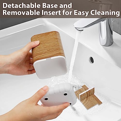 Boperzi Wood Grain Toothbrush Holder with Drainage and Anti-Slip Base