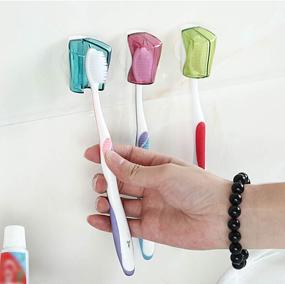Ergonflow 3Pcs Wall Mounted Toothbrush Holder with Suction Cup and Cover Case