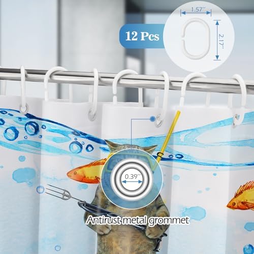 Funny Cat Shower Curtain Set with 12 Hooks 72x72