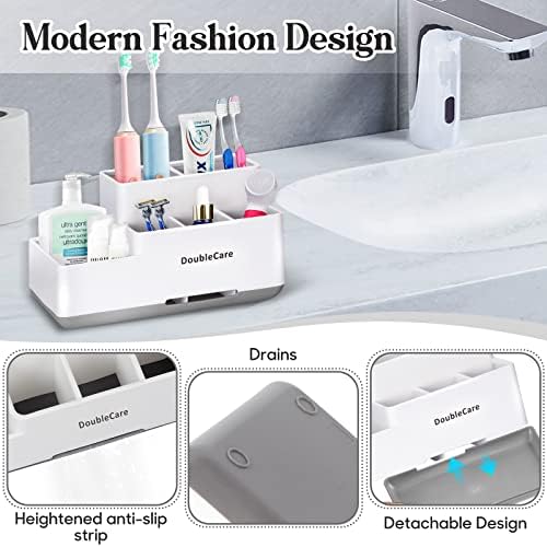 DoubleCare Toothbrush Holder with 5 Compartments Anti-Slip Multifunctional Bathroom Organizer