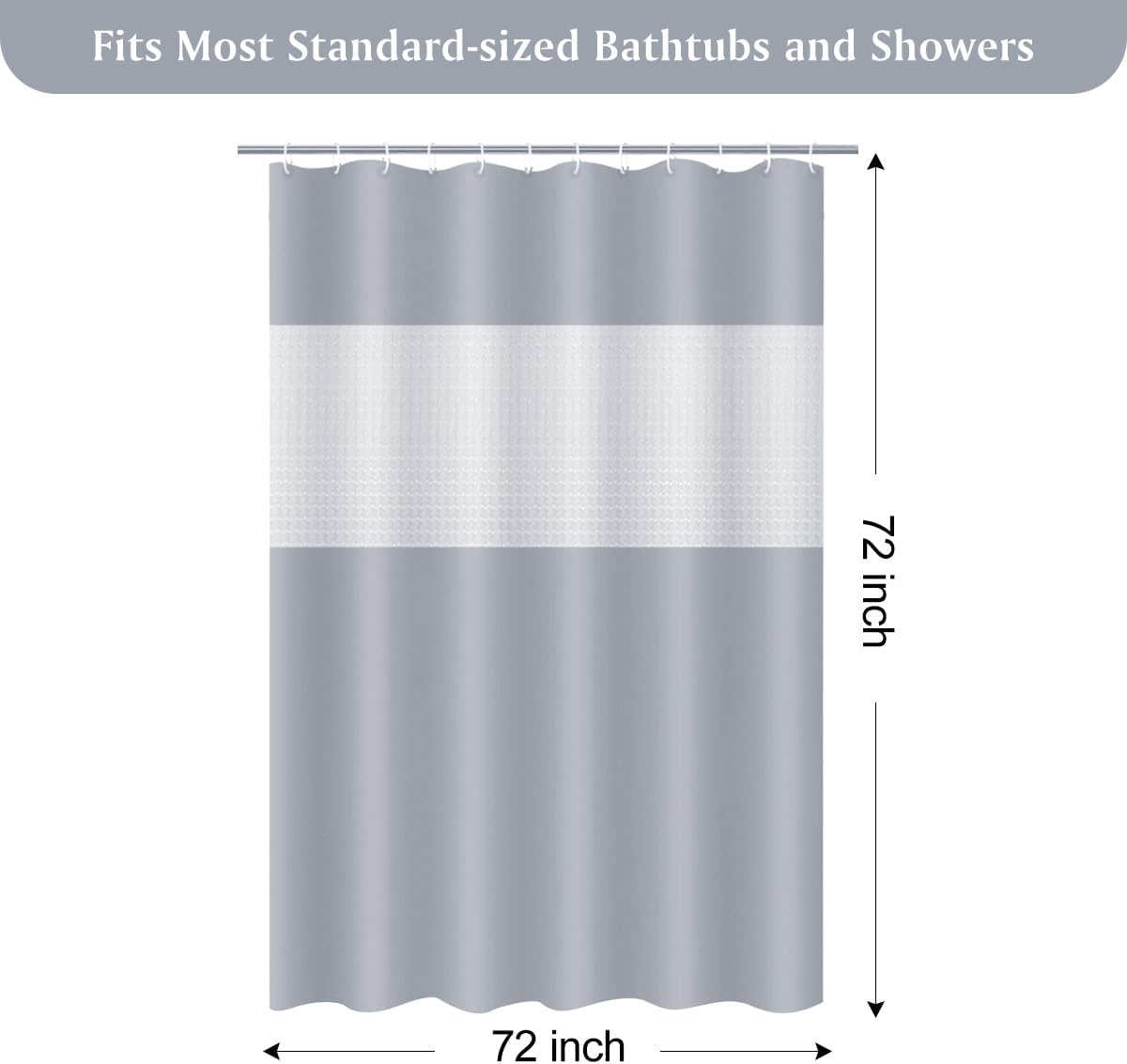 Timecity Grey Shower Curtain Set with 12 Hooks 1
