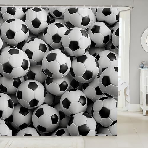 Erosebridal Soccer Shower Curtain Set Black White 72x72 Waterproof