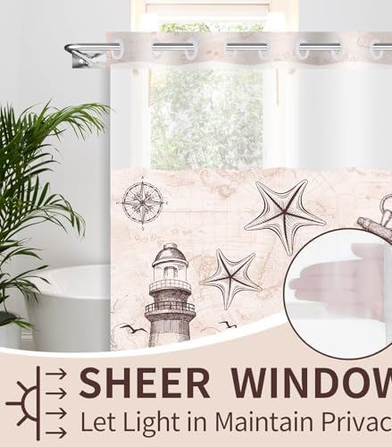 Uhexoyo Ocean Themed Nautical Lighthouse Shower Curtain 71x74in Hookless Double Lining