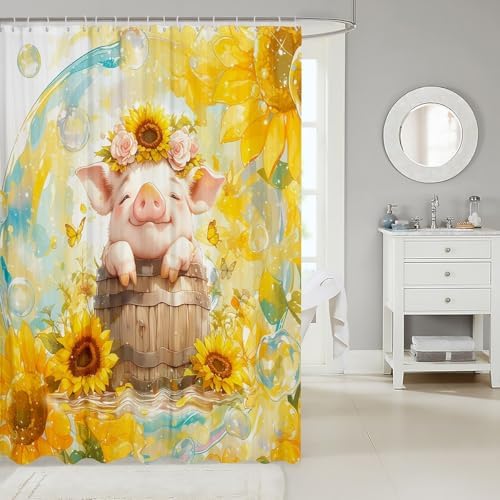 Feelyou Pig Shower Curtain Set 72x72 Waterproof Cartoon