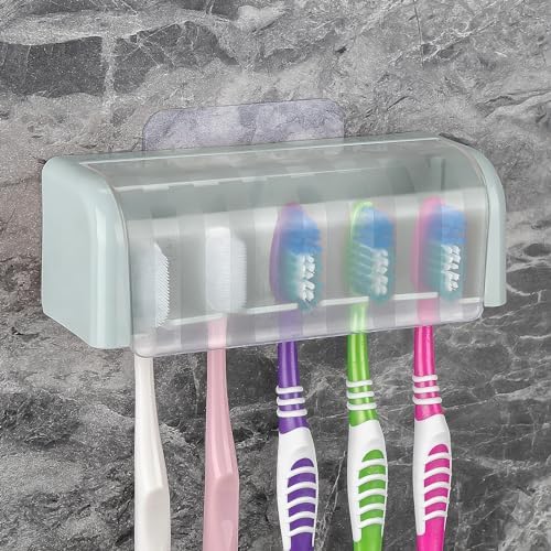 LUEXBOX Wall Mounted Toothbrush Holder with Cover 5 Slots