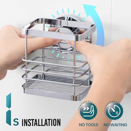 TAILI Suction Cup Toothbrush Holder No Drilling Stainless Steel Waterproof Removable Silver
