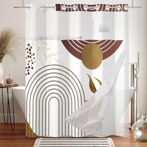 DASHAN Gold Boho Shower Curtain Set 71x74 with Snap Liner