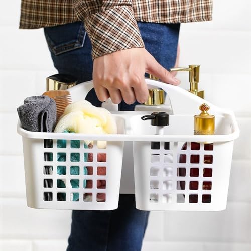 Plastic Shower Basket with Compartments and Handle - White
