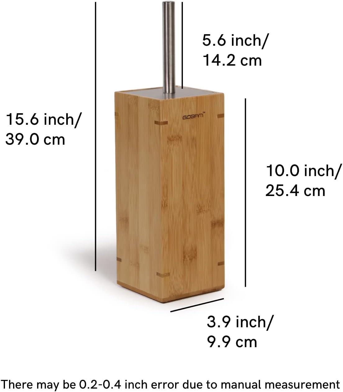 GOBAM Bamboo Toilet Bowl Cleaner with Holder - Hidden Stainless Steel Brush