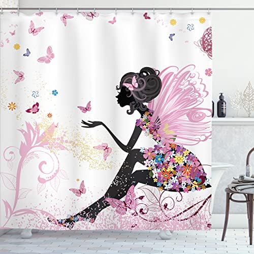 Ambesonne Fantasy Shower Curtain Set with Hooks 69 x 84 Soft Pink