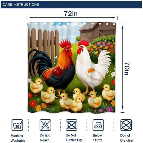 OXJOIIS Chicken Rooster Garden Flowers Art Shower Curtain with 12 Hooks
