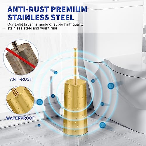 Wsedor Toilet Brush with Stainless Steel Holder - 168 Inch Ergonomic Durable Gold