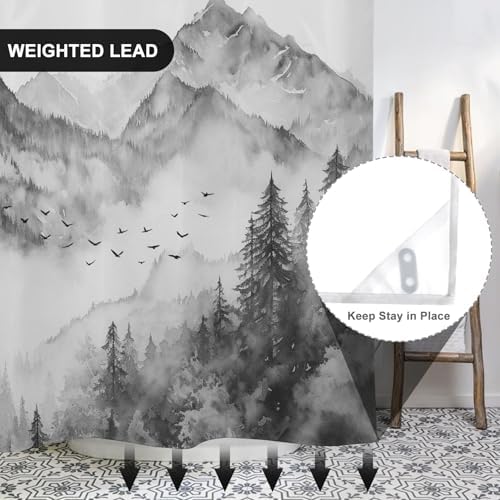 AWERT Forest Grey No Hook Shower Curtain with Liner