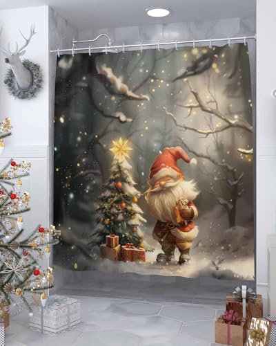 72 Inch Christmas Shower Curtain Set with 12 Hooks