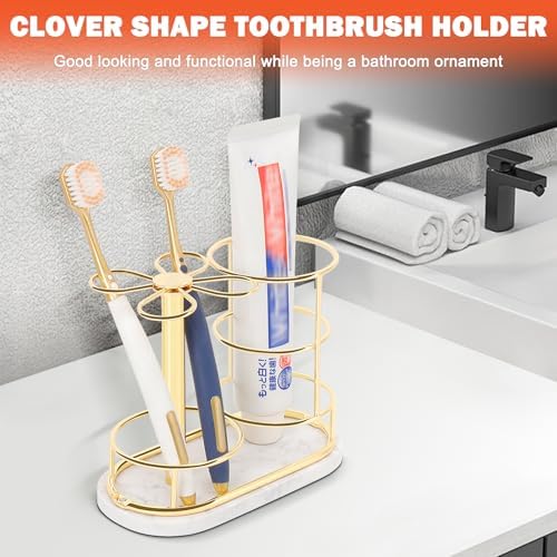 HarJue Gold Toothbrush Holder with Marble Base 1