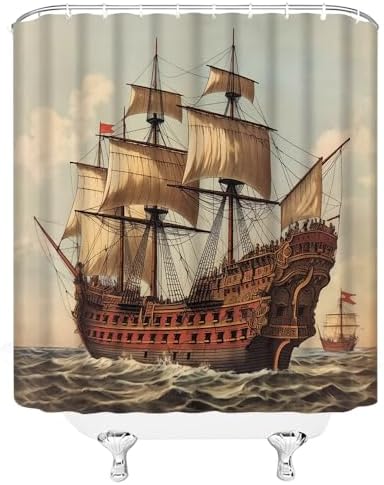 YSATNSFT Pirate Ship Shower Curtain Set with Hooks 70x70 Inch