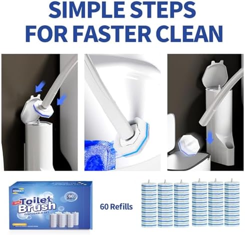 Hohoky 60pc Toilet Brush Refills 6 Groups of 10 Compatible with All Systems