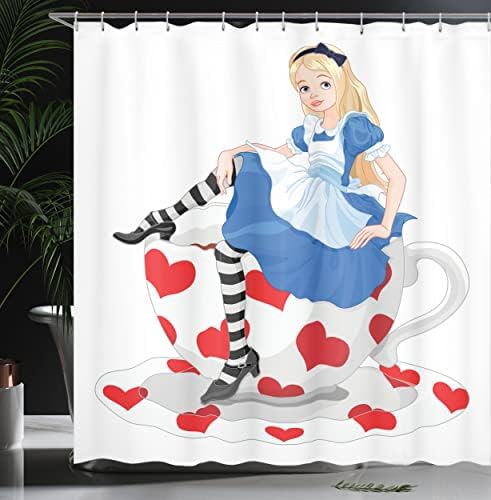Ambesonne Alice in Wonderland Shower Curtain Set with Hooks