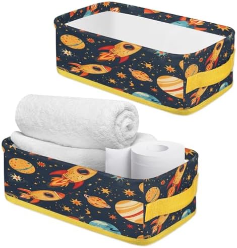 Space Planet Rockets Toilet Paper Basket with Handles 1