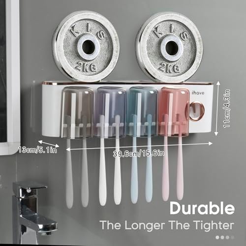 iHave Toothbrush Holder with Toothpaste Dispenser Wall Mount Bathroom Decor