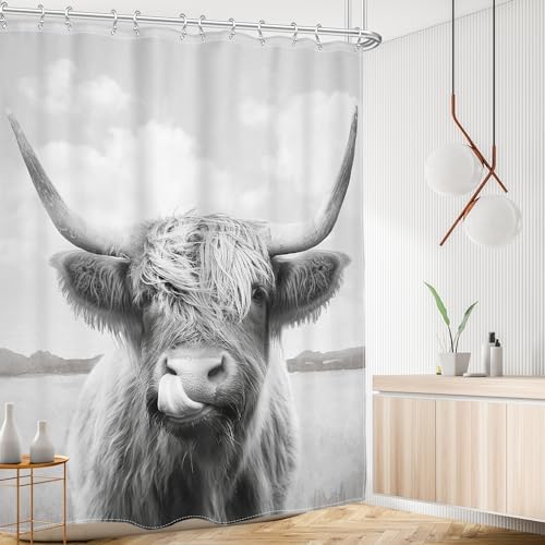 AMBZEK Farmhouse Highland Cow Shower Curtain Set 1