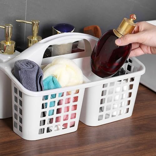 Plastic Shower Basket with Compartments and Handle - White