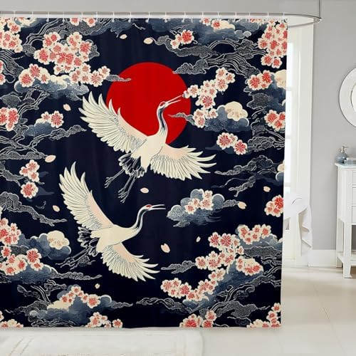 Feelyou Kids Japanese Crane Shower Curtain Set