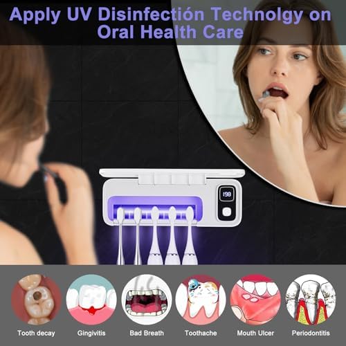 ECTEST Wall Mounted Toothbrush Holder with UV Light 5 Slots Rechargeable Sanitizing Case