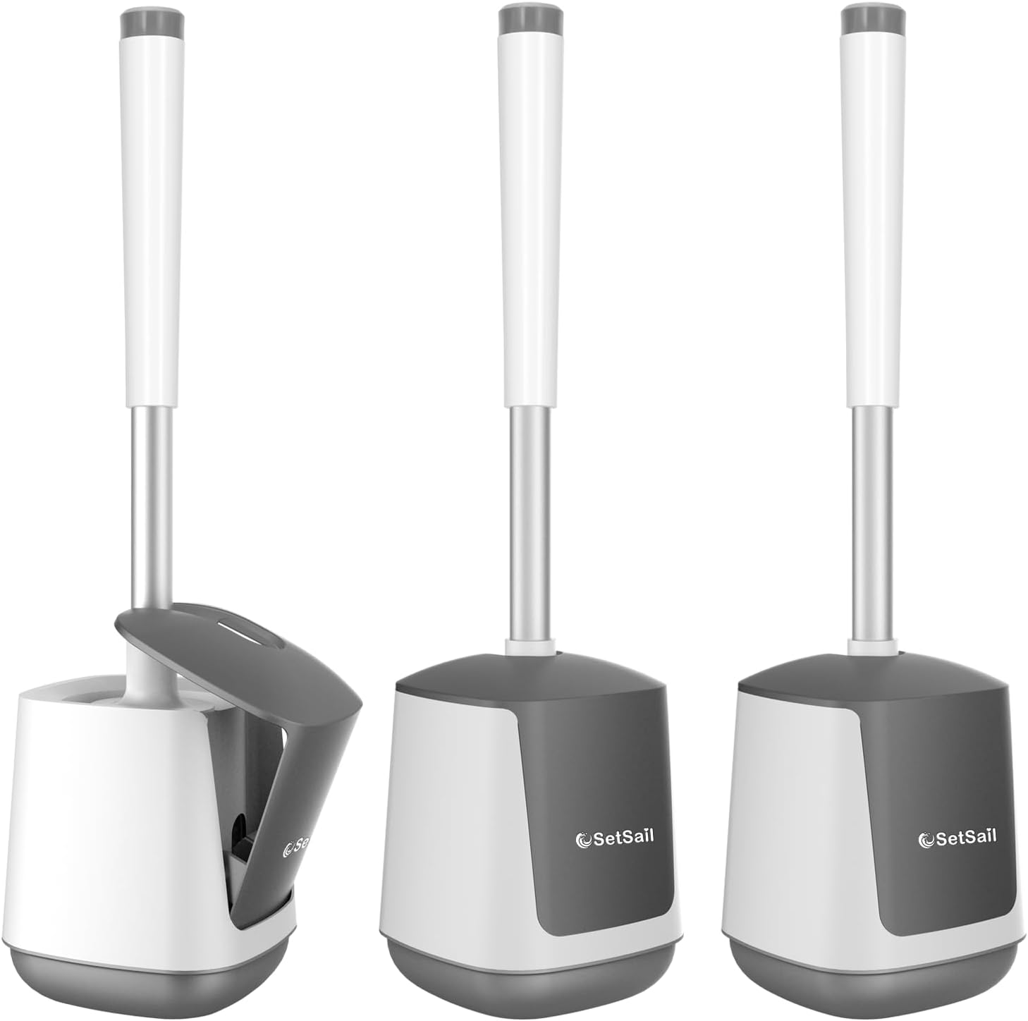 SetSail Toilet Brush 3 Pack with Holder and Bristles