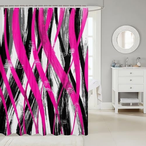 Feelyou 72x72 Hot Pink Black Stripes Shower Curtain Set