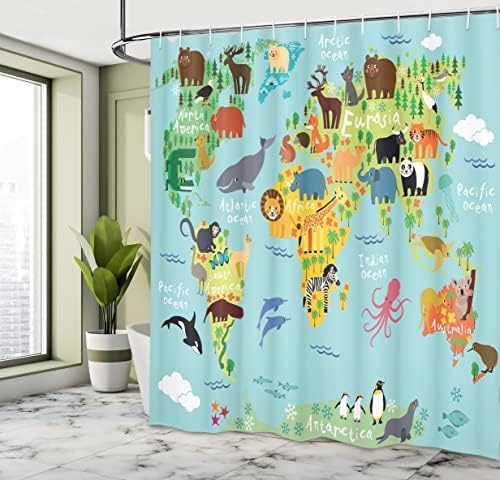 Ambesonne Cartoon World Map Shower Curtain Set