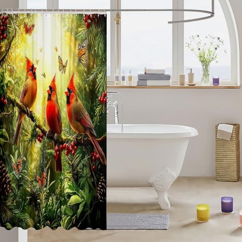 Erosebridal Cardinal Bird Shower Curtain Set Red 72x72