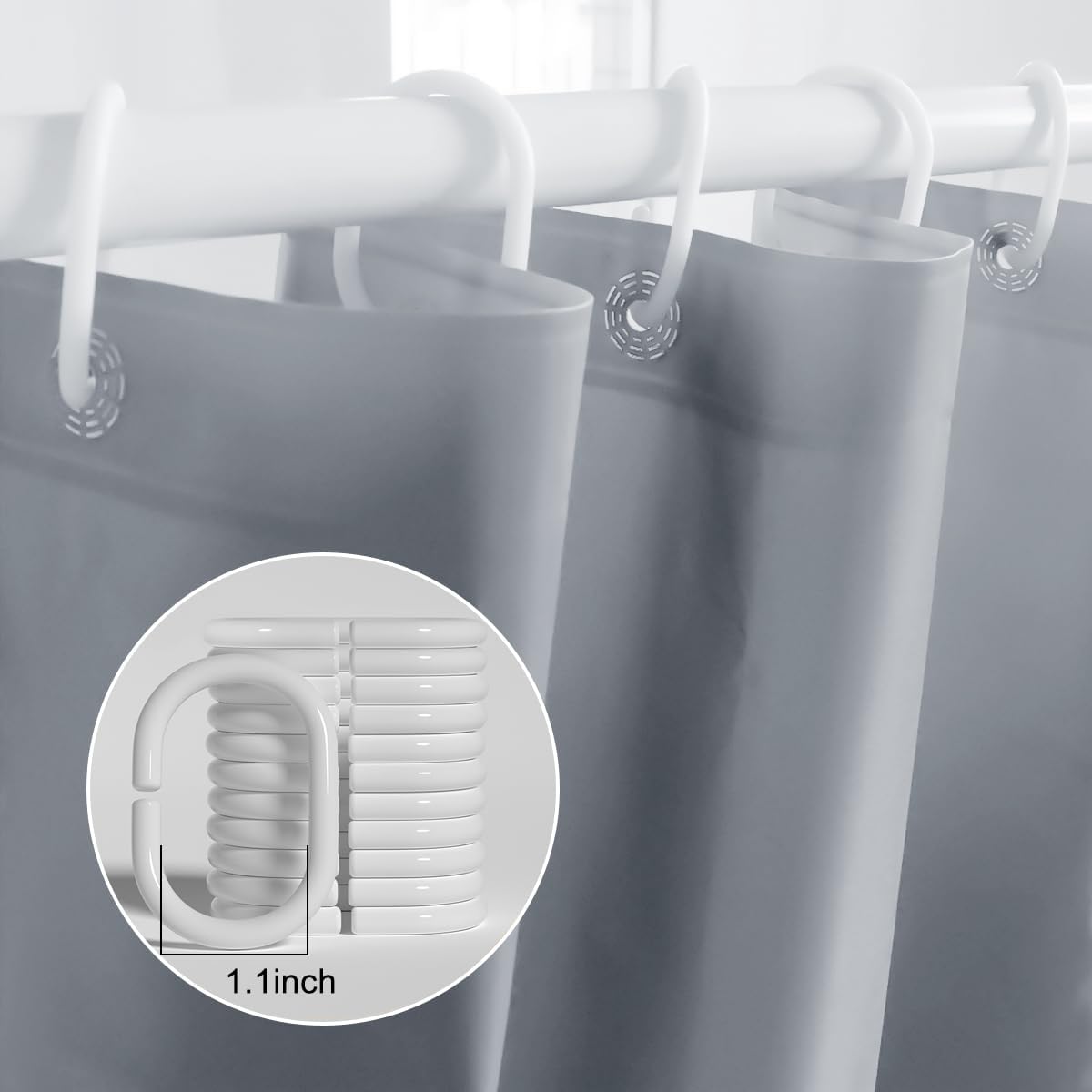 Timecity Grey Shower Curtain Set with 12 Hooks 1