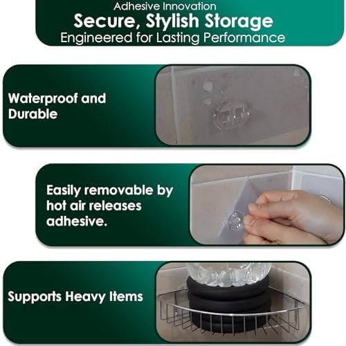 Jovware Adhesive Shower Caddy Hooks - 6 Pack Strong Transparent Flat Hooks
