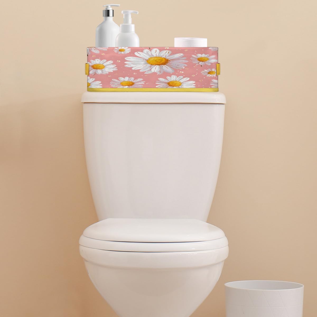 Daisy Spring Flower Toilet Paper Basket with Handle for Bathroom Storage