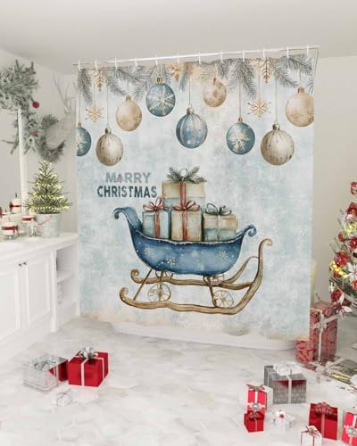 72 Inches Christmas Shower Curtain Set with 12 Hooks 1