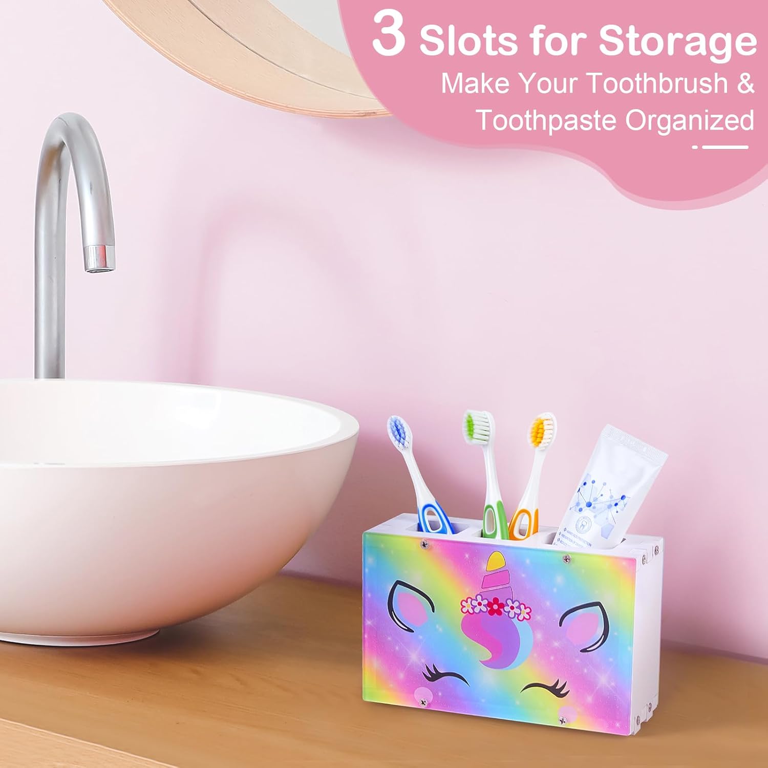 ICOSY Kids Toothbrush Holder with 3 Slots and Drainage
