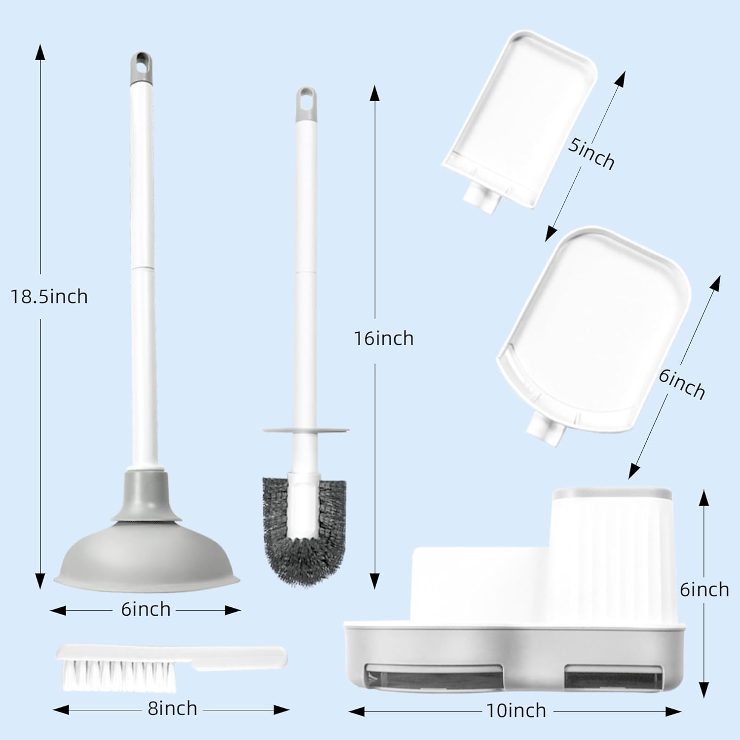 2 Pack Toilet Brush Set with Holder and Plunger