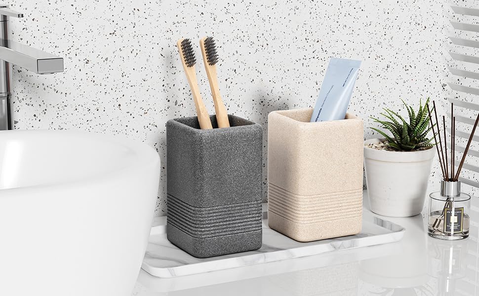 INIUNIK 2PCS Resin Toothbrush Holder Set Dark Grey