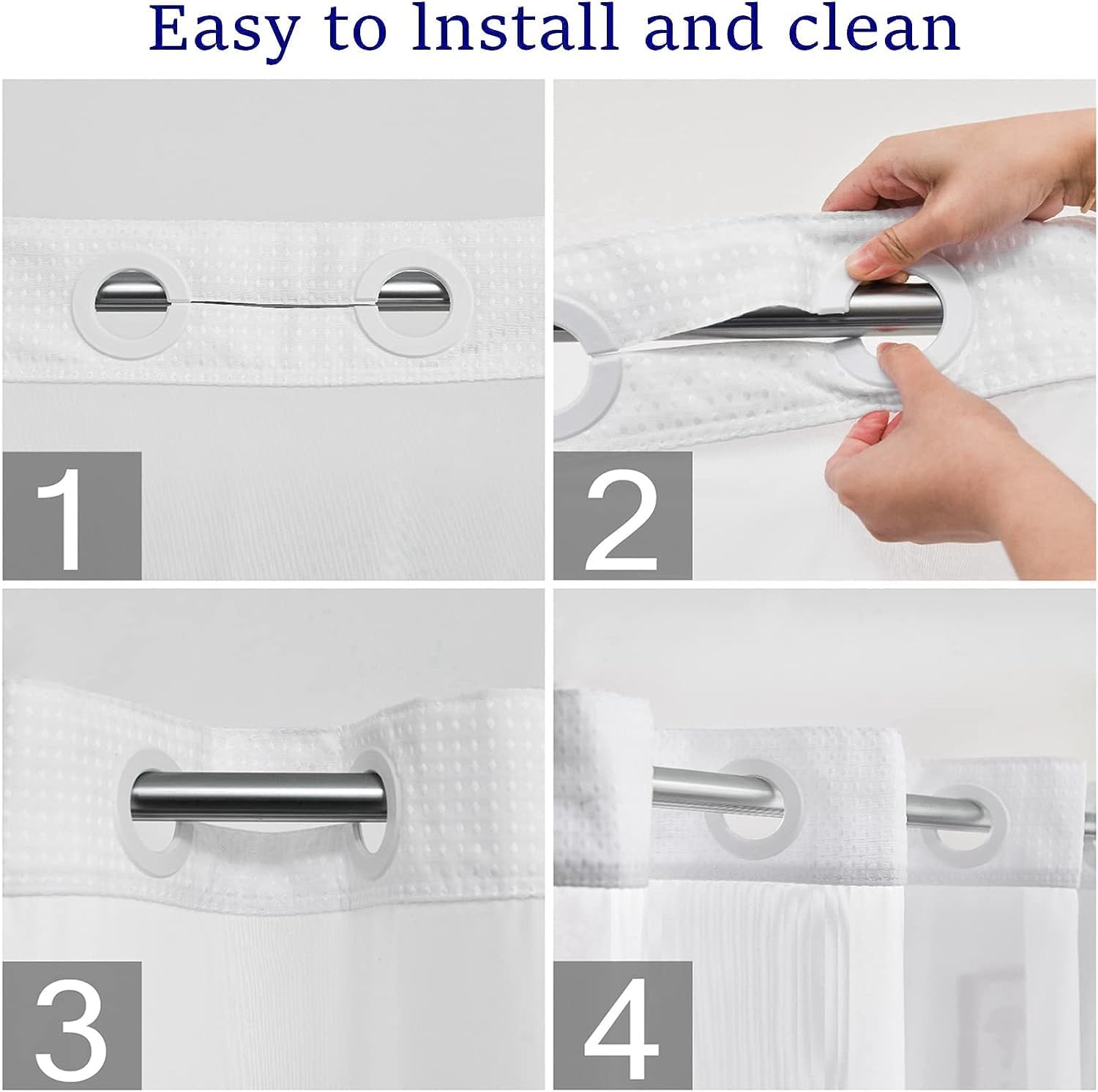 No Hooks Waffle Weave Shower Curtain Set - Hotel Grade Waterproof with Sheer Window