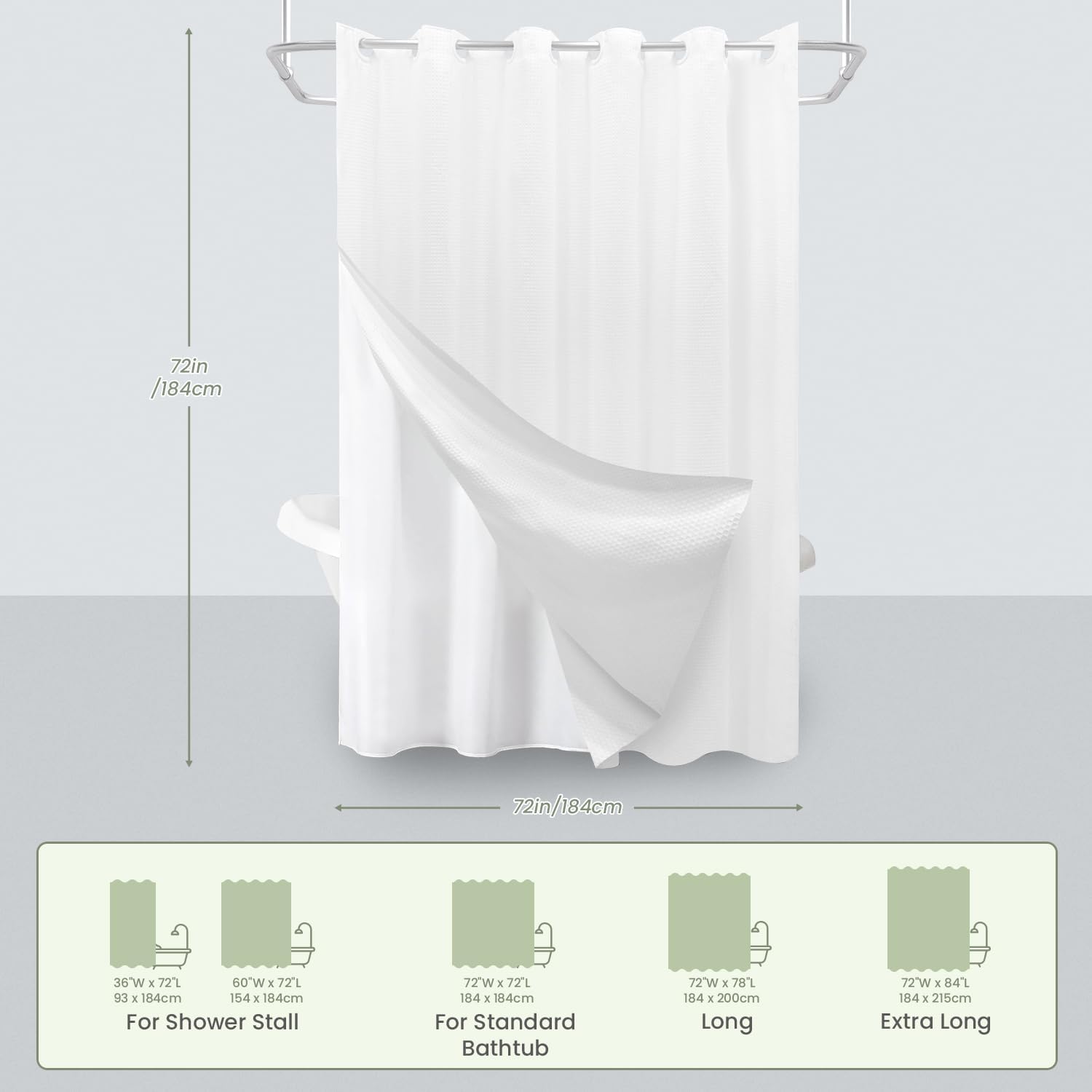 Inhousolu No Hook Waffle Weave Shower Curtain Set - 60 x 72 Inch White