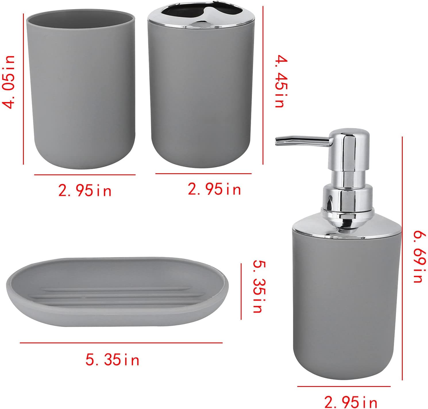 4 Piece Bathroom Accessory Set in Gray