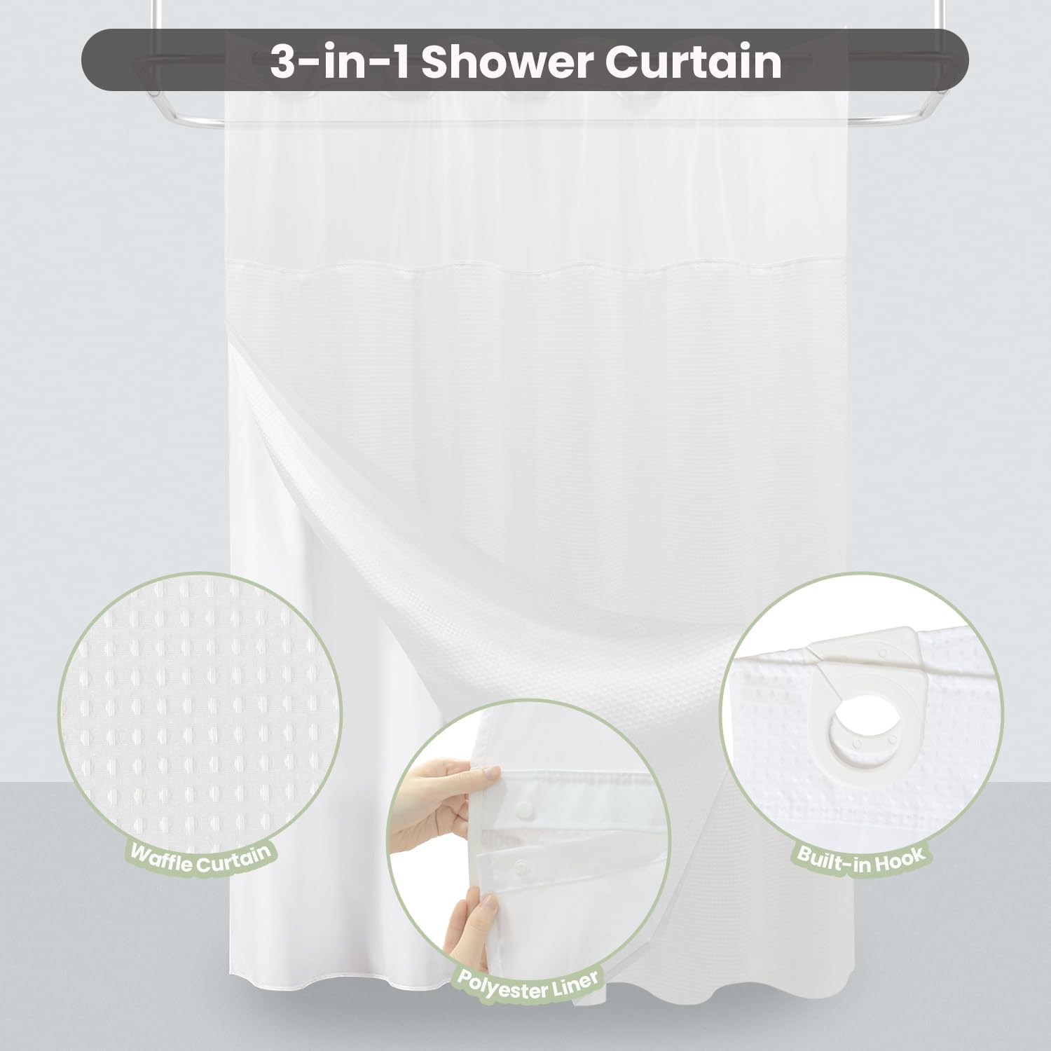 Inhousolu 72x72 Mesh Top Shower Curtain Set
