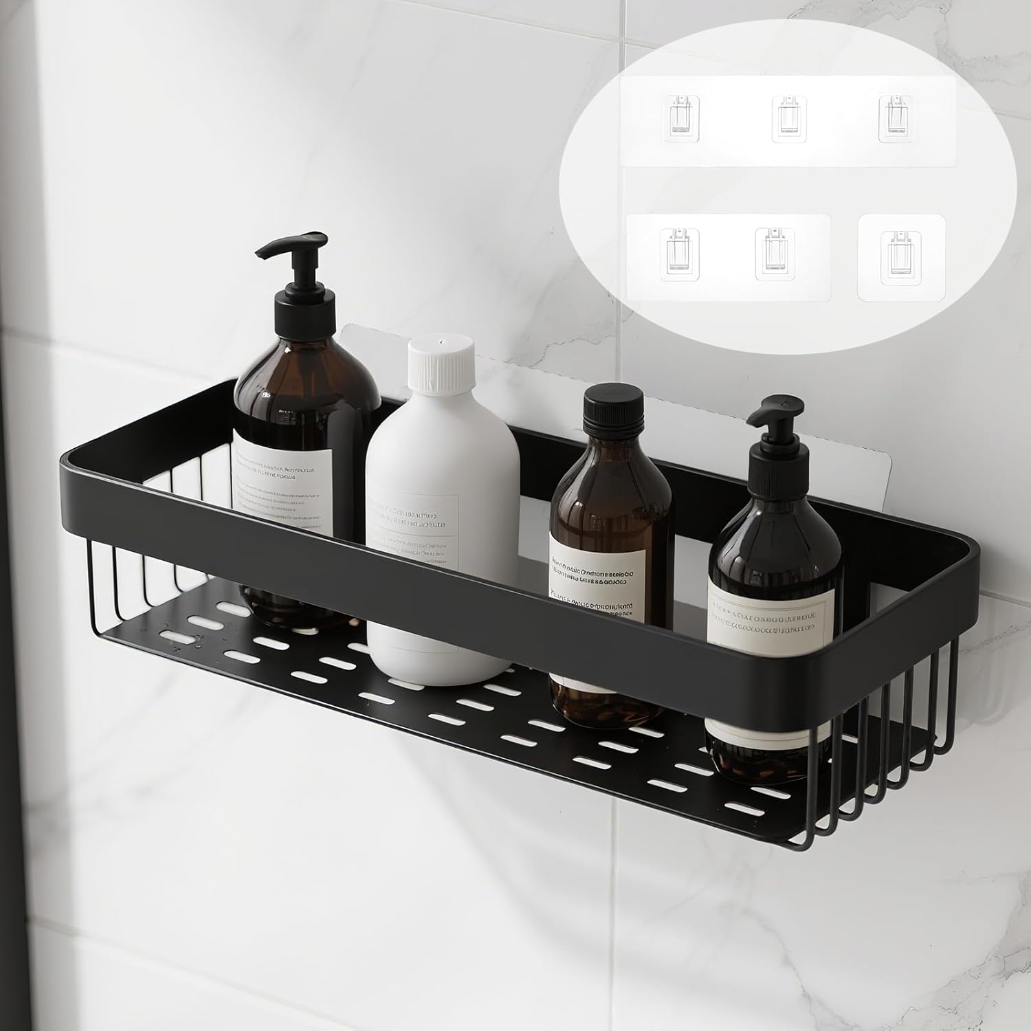 14 Pcs Clear Shower Shelf Adhesive Hooks for Bath and Kitchen