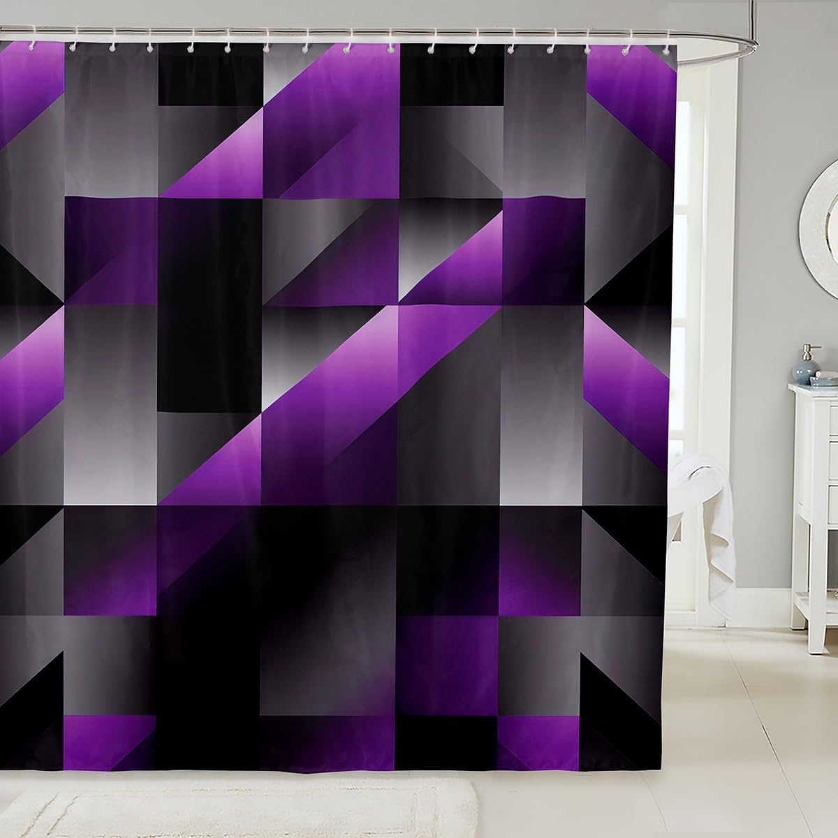 Feelyou Kids Purple Black Geometry Shower Curtain Set 72x78