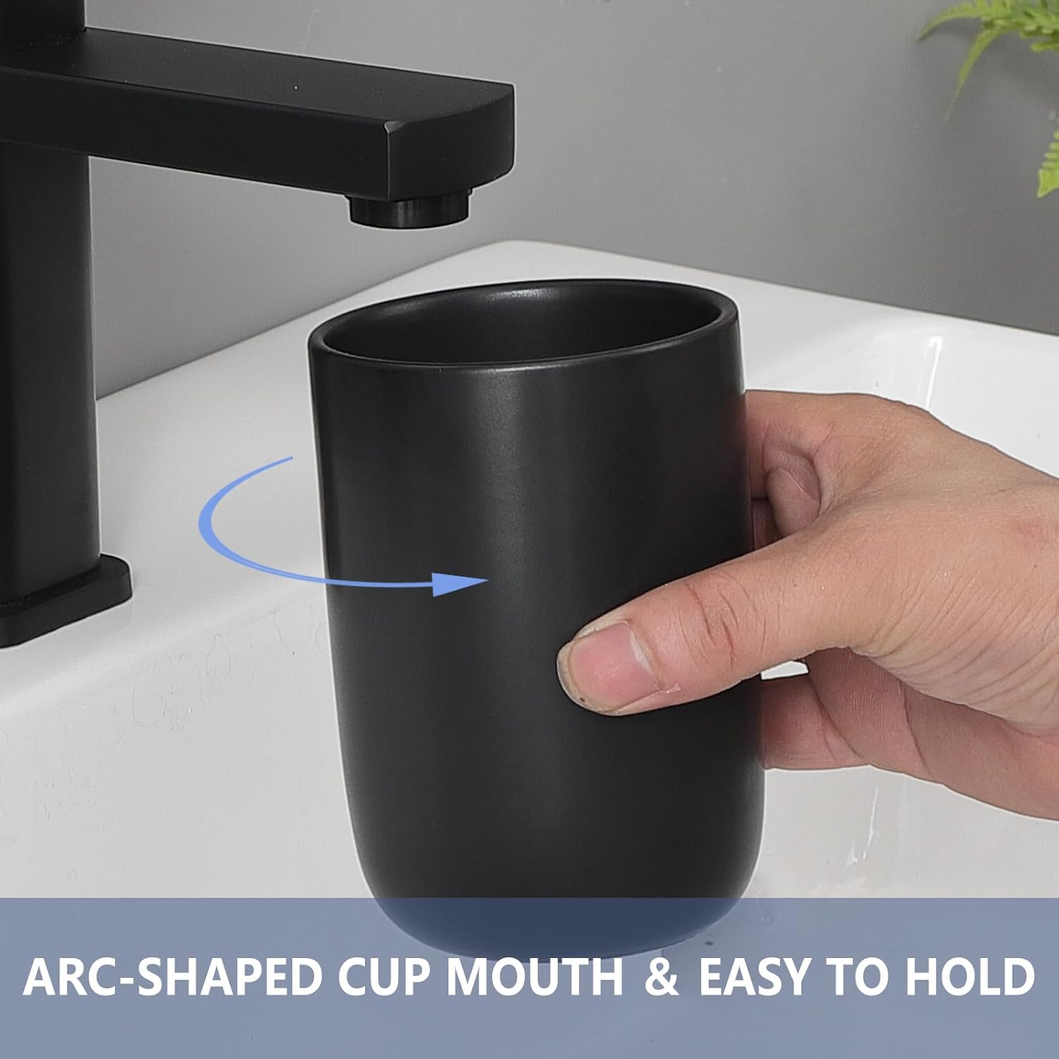 Matte Black Ceramic Toothbrush Holder - 1 Cup Reusable Bathroom Organizer